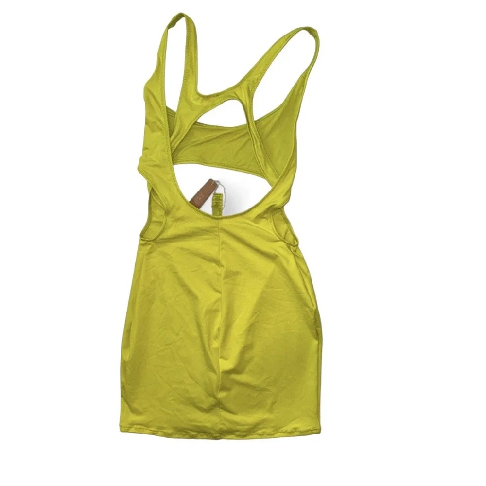 NWT SKIMS Recycled Swim Cut Out Tank Dress Citrus XS Yellow-Green Cover Up